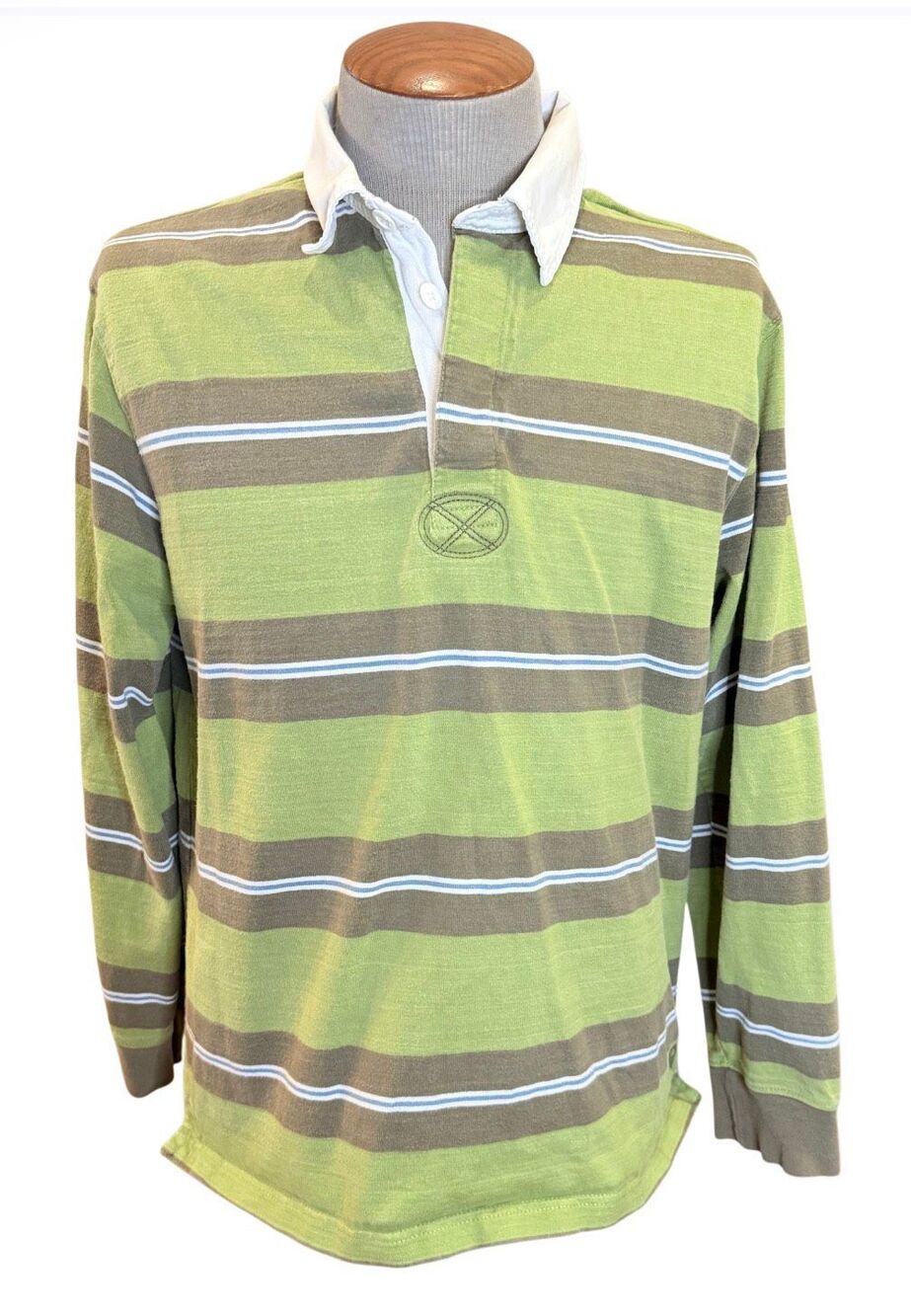 Timberland Vintage 90’s Striped Rugby Polo Shirt Long Sleeve Burgundy Green Brow